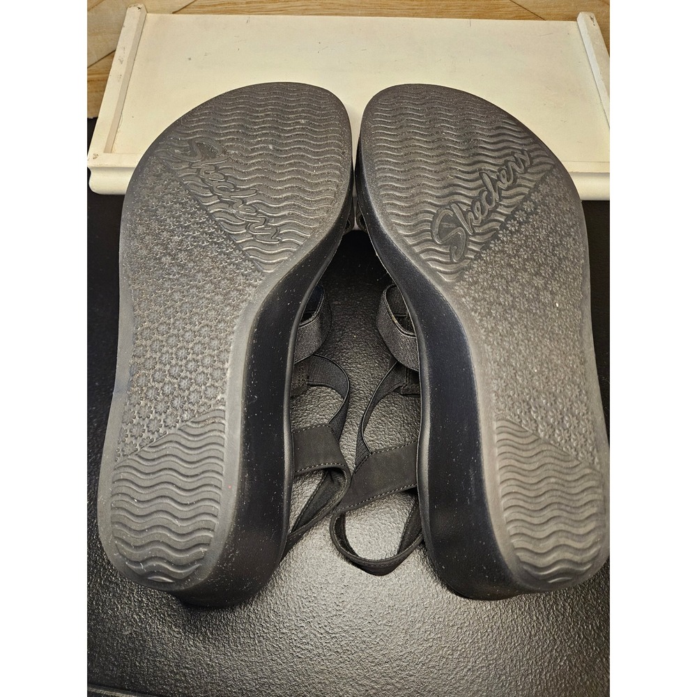 Skechers Sandals Women 10 Black Cali Rumbler Glam Wedge Stretch Rhinestone #710 - Picture 7 of 8